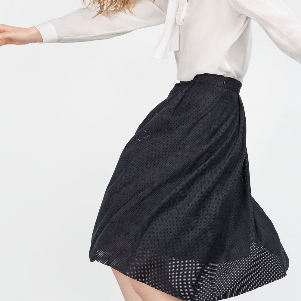 Zara Suedette Cutwork Skirt NAVY